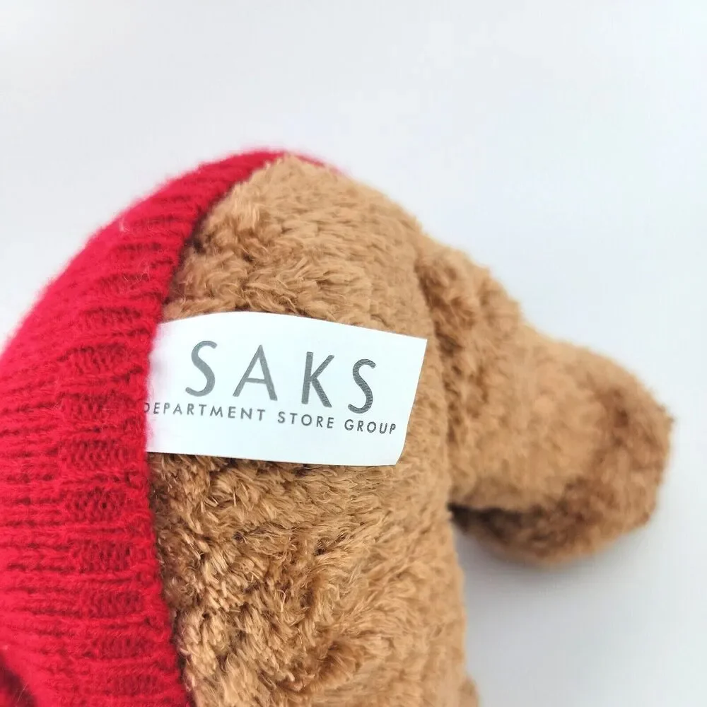 Saks Commonwealth Carson Pirie Scott Teddy Bear Brown 12 in Red Sweater Flag